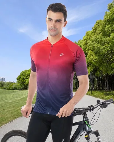Miniatura 4 de ROTTO Camiseta de ciclismo de manga corta para hombre, color degradado, serie Pro con bolsillo trasero con cremallera, L