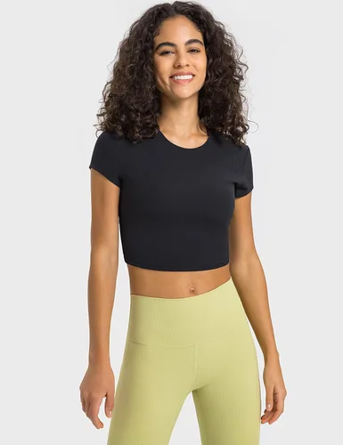 Miniatura 2 de ZHENWEI Camisetas de entrenamiento de manga corta para mujer, camisetas deportivas acanaladas con cuello redondo, camisetas atléticas para gimnasio