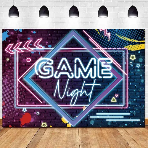Fondos de fotografía con temática de noche de juegos, fondo de fotos de neón brillante, 5 x 3 pies, para juegos en fiestas de cumpleaños, pijamadas,