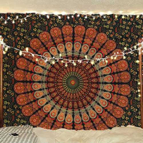 Miniatura 11 de Tapiz hippie indio bohemio psicodélico dorado azul pavo real mandala colgante en la pared (negro blanco, Queen (84 x 90 pulgadas) (84.6 x 90.6 in)
