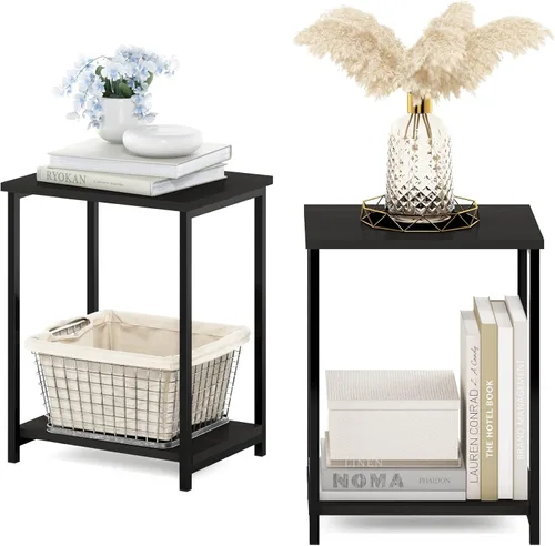 Miniatura 9 de Furinno SIMPLISTIC - Juego de 2 mesas auxiliares, mesa de 2 niveles, mesita de noche, mesita, mesa de luz, fácil montaje, para sala de estar, Roble
