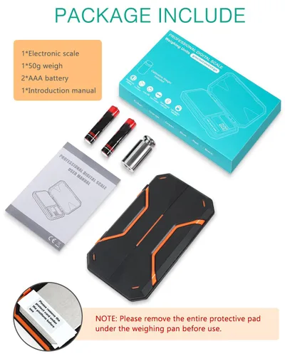 Miniatura 8 de ORIA Báscula digital de bolsillo, 17.64 oz/0.00 oz de alta precisión de gramos con peso de calibración de 1.76 oz, función de tara, 6 unidades, mini