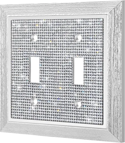 Miniatura 8 de 1 pieza de cubierta de placa de pared con diamantes de imitación brillantes plateados, cubierta decorativa para interruptor de luz con brillos