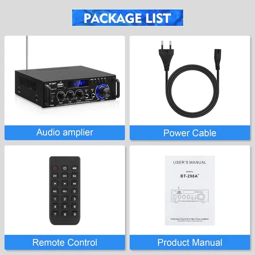 Miniatura 8 de AEXCVG Amplificador de audio estéreo para el hogar BT-298A+ HiFi Bluetooth receptor estéreo 40Wx2 Mini amplificador de cine en casa con entrada MIC