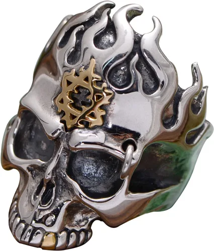 Anillo vintage de plata de ley 925 con cabeza de calavera de fuego, estrella dorada de David Punk, joyería para hombres y mujeres, talla 8-11.5,