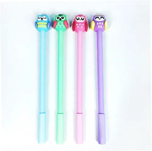 Miniatura 3 de 4pcs lindo búho gel pluma 0.020 in tinta negra estudiante escritura plumas novedad Kawaii animales en forma de pluma escuela papelería suministros