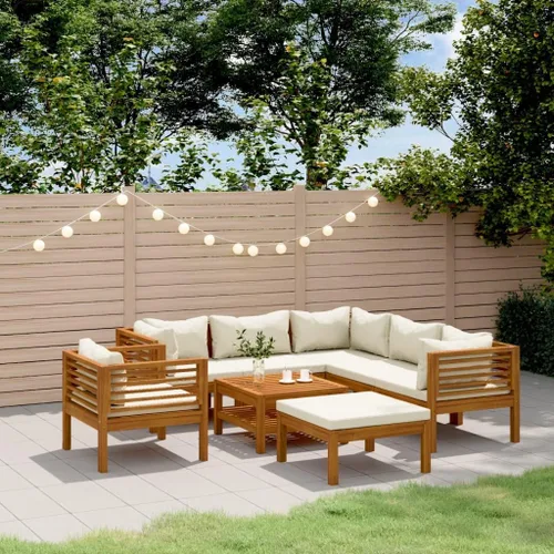 Miniatura 24 de 6 Piece Outdoor Patio Furniture Set, Modular Acacia Wood Garden Lounge Set with Weather Resistant Cushions, Cream Brown Modern Seating for Balcony