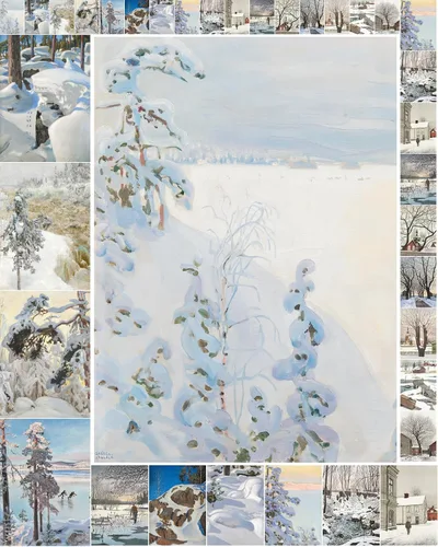 Miniatura 7 de Paquete de papel Decoupage (35 hojas de 6 x 8 pulgadas), hermosos paisajes serenos de cabañas y bosques en invierno, FLONZ - Tarjetas de ilustración