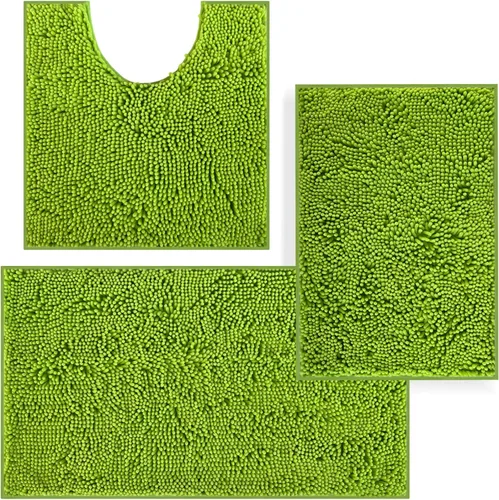 Miniatura 34 de Juego de alfombras de baño de 3 piezas, tapetes de baño para baño antideslizantes, alfombras de baño de felpilla gruesa, suaves y absorbentes, juego