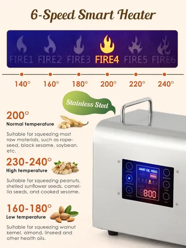 Miniatura 3 de CGOLDENWALL Máquina de prensa de aceite mejorada, prensa de aceite, extractor de aceite frío caliente, panel de control inteligente, pantalla táctil