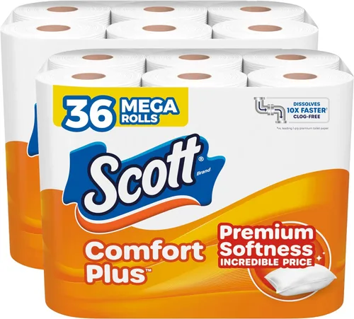 Miniatura 13 de Scott ComfortPlus - Papel higiénico con tubo perfumado suave a lavanda, 12 mega rollos, 310 hojas por rollo, apto para fosas sépticas, papel