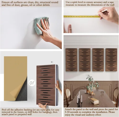 Miniatura 5 de Paquete de 4 paneles acústicos autoadhesivos de espuma insonorizada para pared, aislamiento acústico decorativo de fibra de poliéster perforada 3D