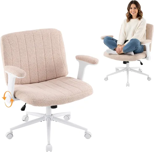 Miniatura 17 de VINGLI Silla cruzada con brazos abatibles ajustables, silla de patas cruzadas con ruedas, silla de oficina extra ancha, silla de escritorio