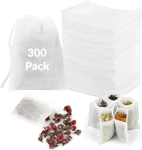 Miniatura 8 de 300 bolsas de té desechables para té de hojas sueltas, bolsas de filtro de té de grado alimenticio de fibra de maíz natural con cordón, bolsa