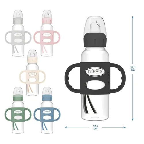 Miniatura 14 de Dr. Brown's Milestones - Botella de boquilla estrecha con 100% silicona, asas de fácil agarre y boquilla suave para sorber, 8 onzas, rosa claro