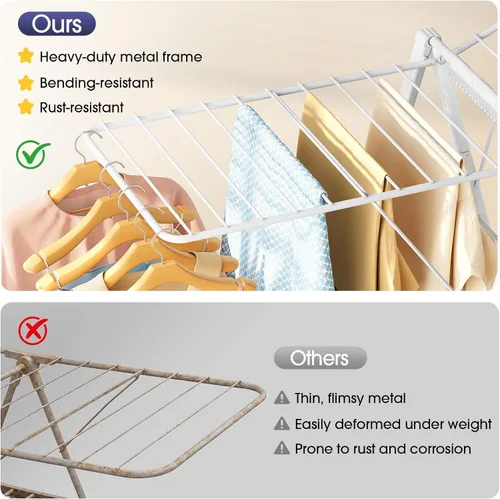 Miniatura 8 de APEXCHASER Tendedero para Ropa Plegable, Perchero de Metal para Lavandería Plegable, Ultra Delgado Tendedero de Alas de Gaviota con Altura Ajustable