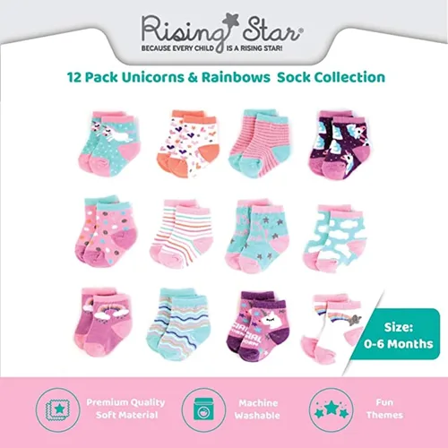 Miniatura 3 de Rising Star Calcetines para bebés - Niños y niñas, recién nacidos hasta 24 meses, calcetines tobilleros y cuello redondo