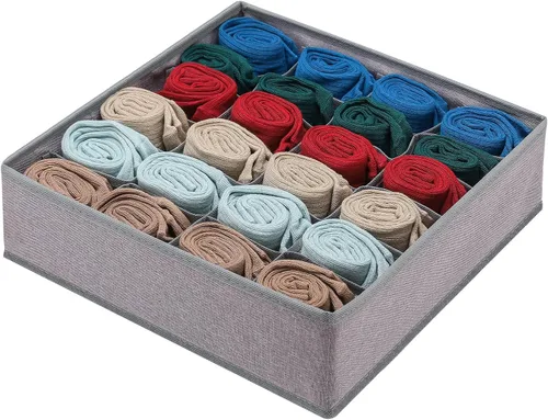 Cubos de almacenamiento plegables, organizadores de ropa interior, organizador debajo del gabinete, cajas de almacenamiento de tela de 24 celdas Gris