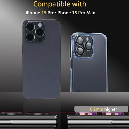 Miniatura 2 de Protector de lente de cámara para iPhone 15 Pro Max, protector de lente de vidrio templado con anillo de aleación de aluminio, compatible con iPhone