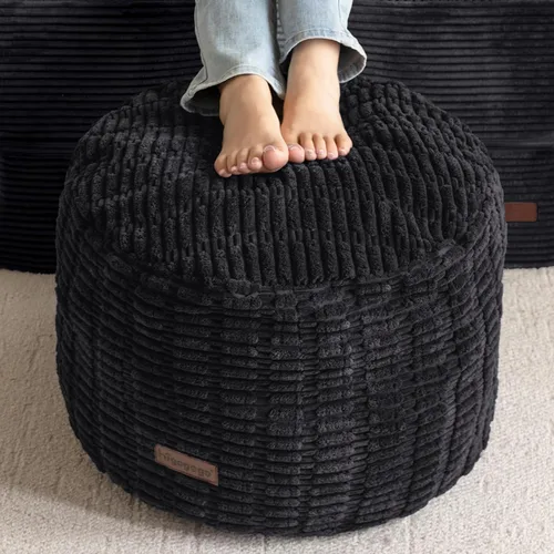 HIGOGOGO Puf otomano relleno redondo moderno relleno de espuma pufs para sala de estar, silla, decorativo, 20 x 15 pulgadas, taburete bohemio Negro