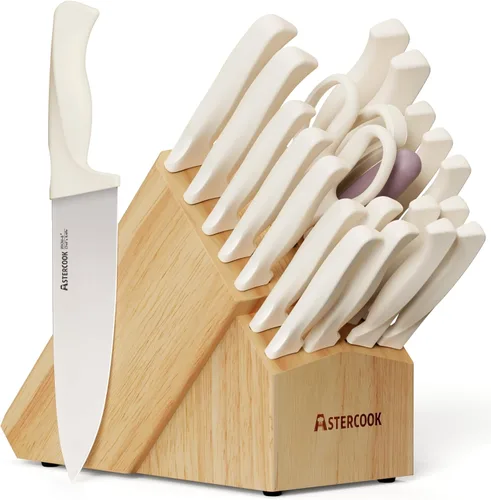 Miniatura 10 de Astercook Juego de cuchillos de cocina de 15 piezas con bloque de afilador, cuchillos alemanes de acero inoxidable con revestimiento antioxidante