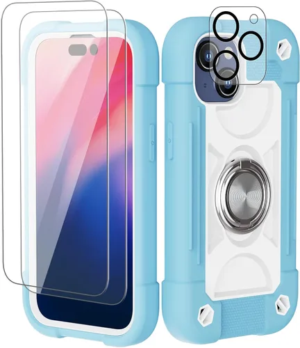 Miniatura 92 de Funda para iPhone 11 de 6.1 pulgadas con soporte de anillo, con 2 protectores de pantalla de vidrio, resistente a los golpes, resistente a