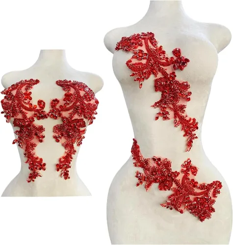 Miniatura 10 de Parches de apliques de encaje brillantes hechos a mano con cuentas de costura, lentejuelas y accesorios para vestido de novia, un par/bolsa Plata