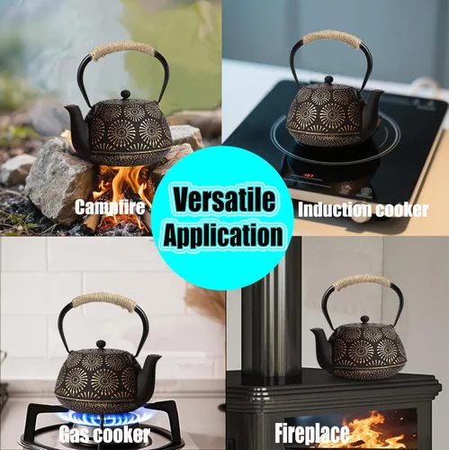 Miniatura 4 de Tetera japonesa de hierro fundido Tetsubin, hervidor de cocina recubierto de esmalte de 40 onzas (1200ml) con infusor de acero inoxidable y mango