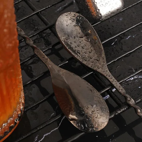 Miniatura 4 de AnSaw Cuchara de cóctel negra de acero inoxidable de 12 pulgadas con mango de hojas, perfecta para mezclar y poner en capas bebidas en tazas altas