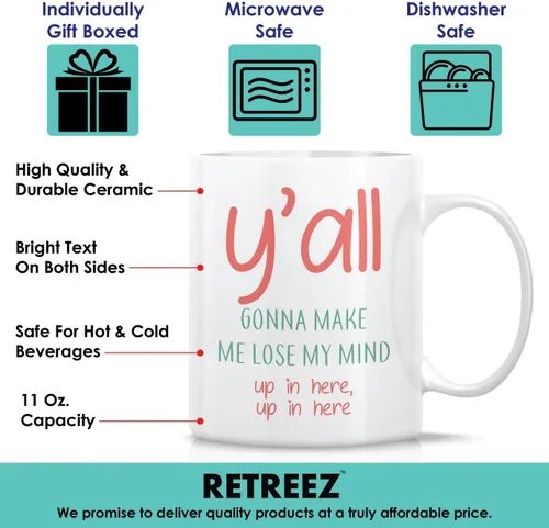 Miniatura 3 de Retreez Taza divertida – You All Y'all Gonna Make Me Lose My Mind - Tazas de café de cerámica de 11 onzas – Divertido, sarcasmo, sarcástico