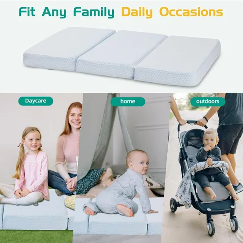 Miniatura 8 de Colchón triple Pack and Play, 38 x 26 pulgadas, colchón de espuma viscoelástica de doble capa Pack N Play, colchón transpirable portátil para Pack N