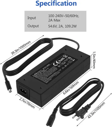 Miniatura 4 de LeMotech Cargador eléctrico de scooter de 54.6 V 2A con certificación UL, repuesto para Hiboy, Gotrax, GXL, Jetson, Razor, adaptador de corriente