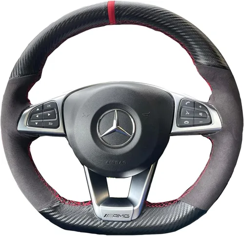 Cubierta de volante de fibra de carbono mate negro y cuero de ante con costura manual, ajuste envolvente para Mercedes Benz W205/C43 GLA45 GLC43