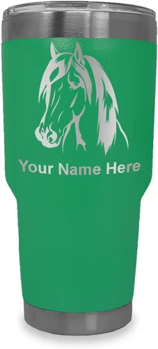 Miniatura 22 de LaserGram Vaso aislado al vacío de 20 onzas, cabeza de caballo 1, grabado personalizado incluido (negro)