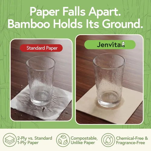 Miniatura 4 de Jenvita Servilletas de cóctel desechables 100% bambú (paquete de 50) 2 capas con certificación FSC Servilletas biodegradables para fiestas