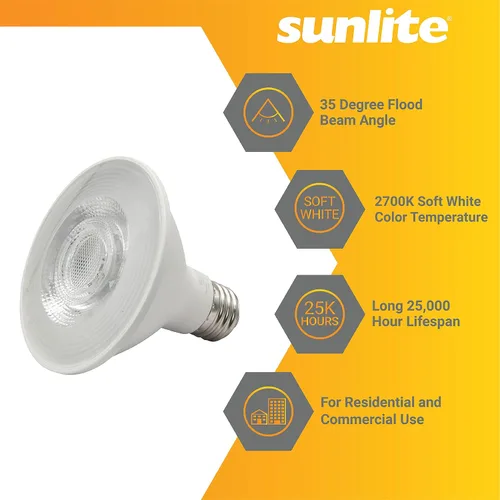 Miniatura 3 de Sunlite Foco reflector LED PAR30 41806, 9 vatios (75 W = ), 750 lúmenes, base E26 media, 90 CRI, regulable, reflector, Energy Star, compatible