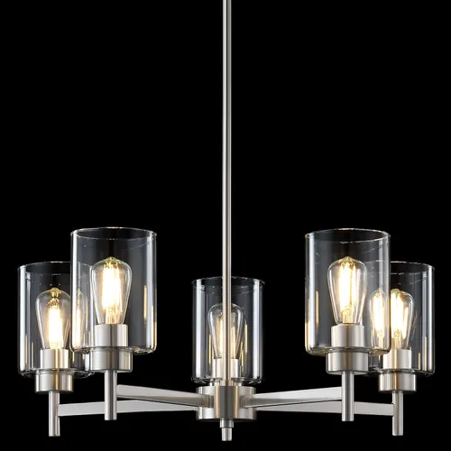 Miniatura 19 de 3 luces de vidrio industrial moderno con acabado de níquel cepillado. Accesorio de iluminación y decoración de jaula de alambre de metal para sala