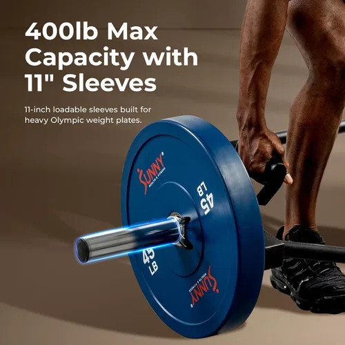 Miniatura 5 de Sunny Health & Fitness - Barra de mancuerna hexagonal olímpica para entrenamiento de fuerza, alta capacidad de carga, asas giratorias, clips