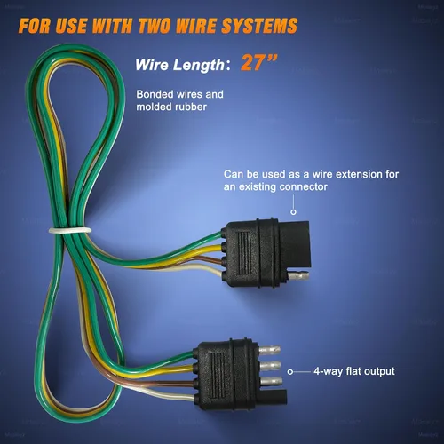 Miniatura 4 de Extensión de cable de remolque 4 vías 4 pines, enchufe de 4 cables 4 planos con enchufe macho y hembra 18 AWG 26 pulgadas, extensor de arnés