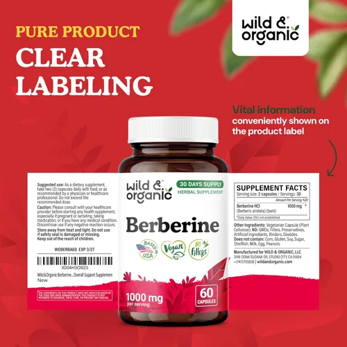 Miniatura 9 de Wild & Organic Berberina Suplemento Cápsulas 1000 mg