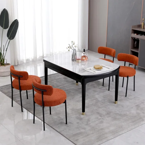 Miniatura 26 de Juego de 2 sillas de comedor negras redondas tapizadas de bouclé para el comedor, sillas de cocina modernas de mediados de siglo con respaldo curvo