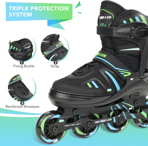 Miniatura 4 de METROLLER Patines en línea ajustables para niñas y niños con ruedas iluminadas, patines en línea para niños y jóvenes, cuchillas divertidas