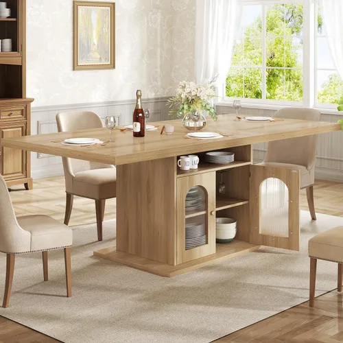 Miniatura 10 de HSH Mesa de comedor negra para 4 a 6, moderna mesa de comedor de cocina con estante de almacenamiento de 3 niveles y gabinete de puerta acrílico