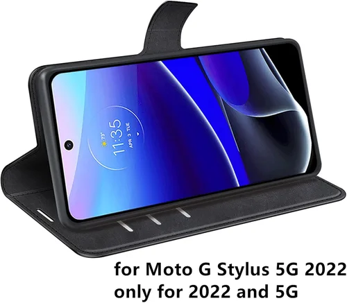 Miniatura 4 de Funda con tapa para Motorola Moto G Stylus 5G 2022 Funda protectora magnética de piel sintética para Moto G Stylus Folio Book Cover con soporte Negro
