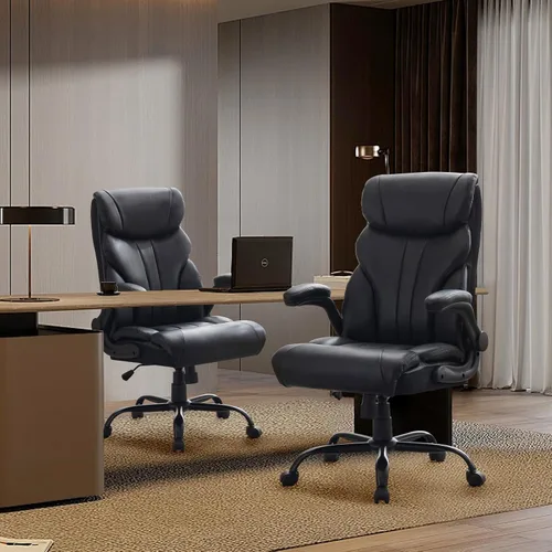 Miniatura 7 de Cómoda silla de escritorio de oficina de 500 libras, sillas de oficina grandes y altas con reposabrazos abatibles ajustables, silla
