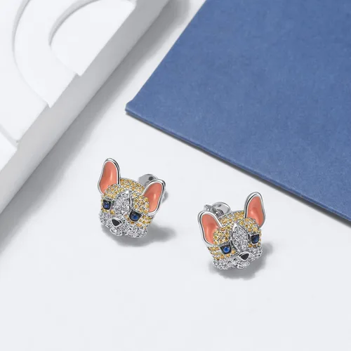 Miniatura 2 de Frenchie Dog Earrings for Women and Girls by Ginger Lyne, CZ French Bulldog or Boston Terrier Stud Earring Cubic Zirconia