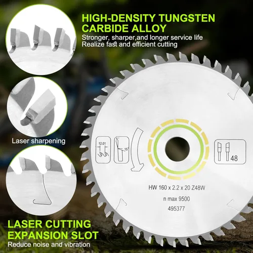 Miniatura 6 de 495377 491952 para sierra de pista festool 6.299 in (6 1/4"), 0.087 in, 0.787 in, 48T, ATB apto para festool TS 55, TSC 55, ATF 55 E, HK 55, HKC 55