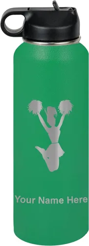 Miniatura 57 de LaserGram Botella de agua personalizada, animadora, acero inoxidable de doble pared aislada al vacío con popote superior, regalo grabado