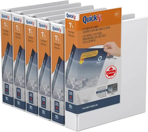 Miniatura 8 de QuickFit Carpeta de 3 anillas para la escuela u oficina, anillo D, color blanco, paquete de 6, 1 pulgada