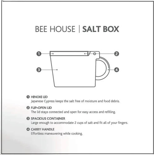 Miniatura 7 de Zero Japan Bee House - Caja de Sal Premium con Tapa Hinoki - Recipiente para Sal Marina y Especias - Elegante Contenedor para Encimera de Cocina